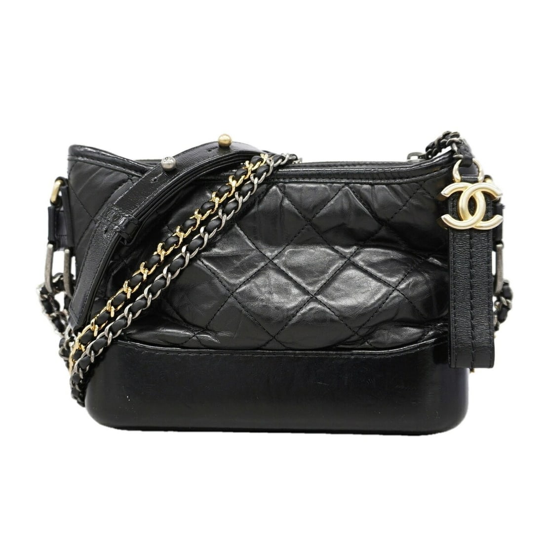 Chanel Shoulder Bag, Chain Gabrielle de Chanel, Calfskin, Black Gold, Women's