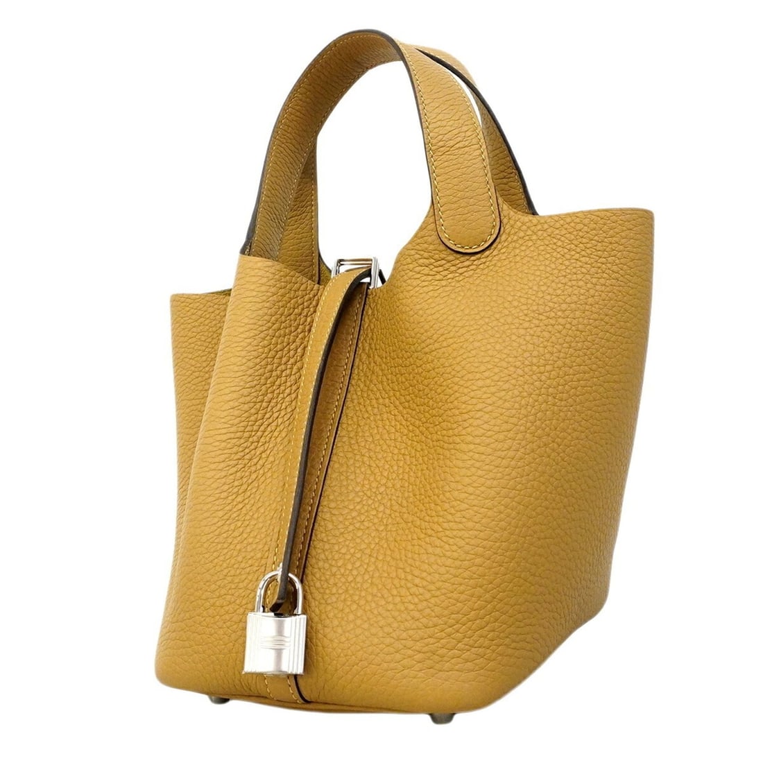 Hermes Picotin Lock PM handbag, Taurillon Clemence leather, Dune, G stamp, ladies'.: --- Catalog ---Category: SizeSize (HxWxD): 19.5cm x 14.5cm x 19cm / 7.67'' x 5.7'' x 7.48''Category: DesignType: HandbagColor: BrownGender: WomenMaterial: Taurillon clemence leather Hardware Color: Si