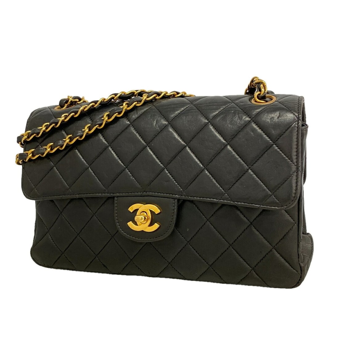 Chanel Matelassé Shoulder Bag, Double Chain, Double-Faced Lambskin, Black, Women's