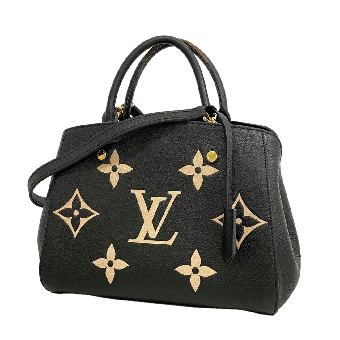 Louis Vuitton Monogram Empreinte Bicolor Montaigne BB Handbag M45778 Black Beige 2-way Bag for Women