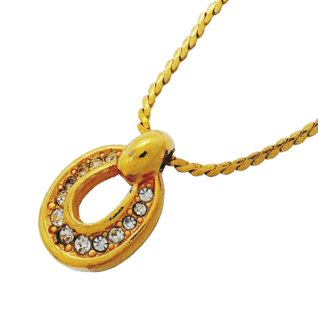 Christian Dior Necklace, GP Plated, Rhinestone, Gold, Women's