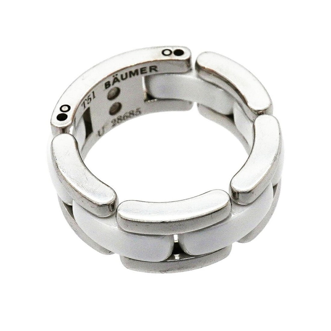 Chanel Ultra Collection Ring, 18K White Gold, Ceramic, White, Size 51, Women's