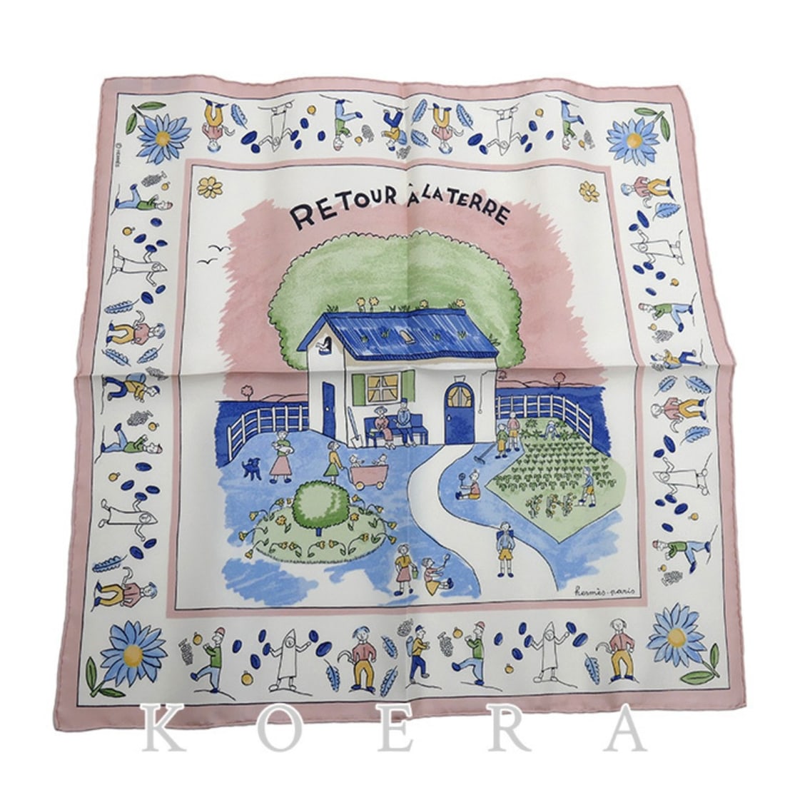 HERMES Carre 45 RE TOUR A LA TERRE Scarf Muffler Multicolor "Returning Home" Women's