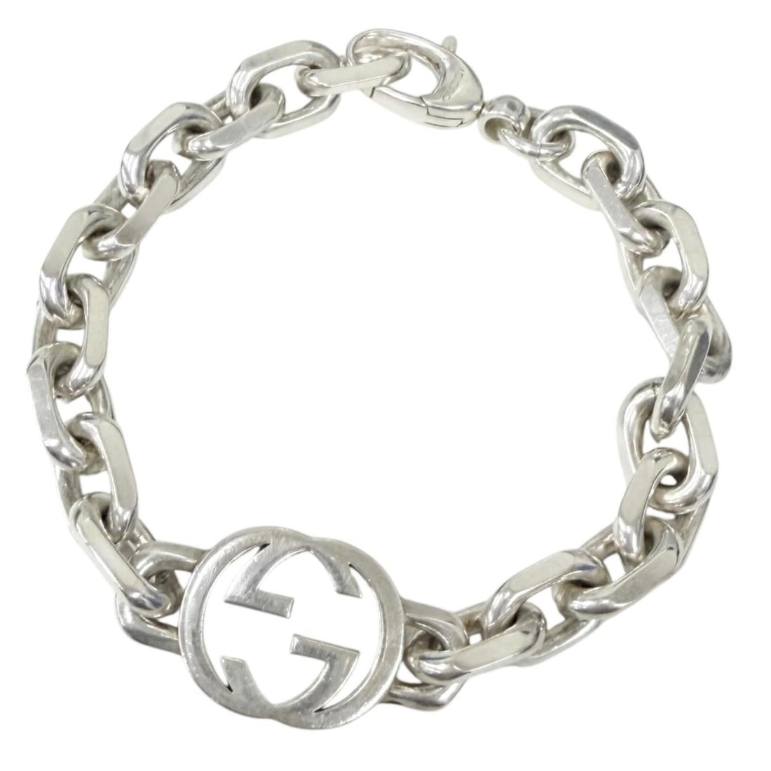 GUCCI 627068 AG925 Interlocking G Chain Bracelet, Silver, Size 19, Made in Italy, Weight 50g, Men's, (1 of 15)