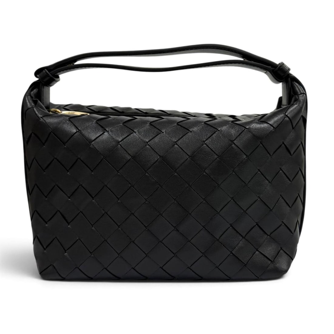 BOTTEGA VENETA 754443 Wallace Intrecciato Leather Handbag, Dark Gray, Made in Italy, Women's, with