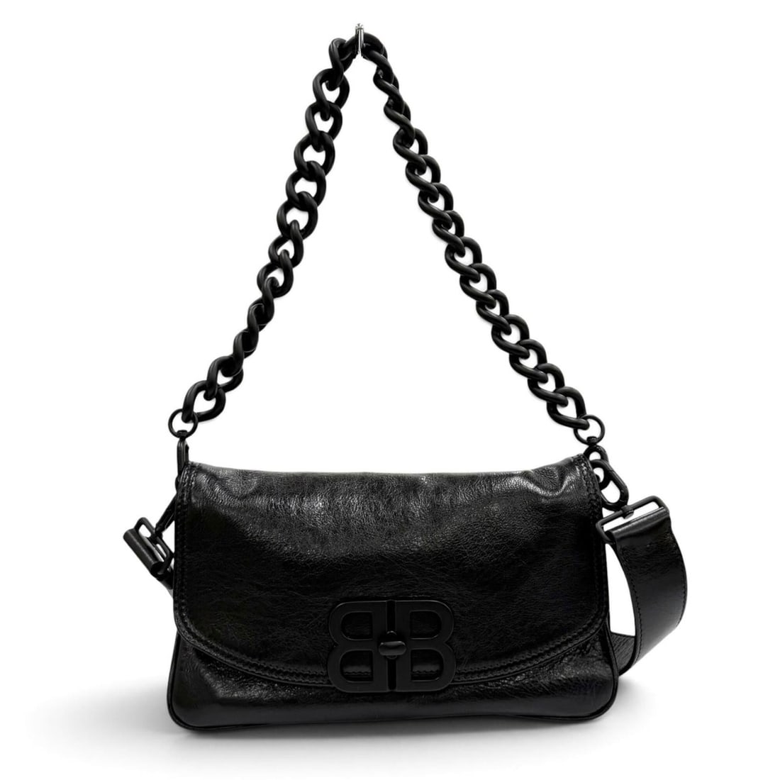 BALENCIAGA 748598 BB Soft Leather 2-Way Shoulder Bag, Black, Made in Italy, Women's, with Dust Bag