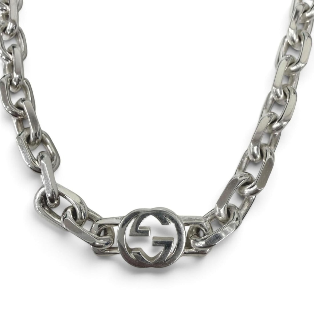 GUCCI 759703 AG925 Interlocking G Chain Necklace, Silver, Made in Italy, Weight 46.6g, Men's (1 of 11)