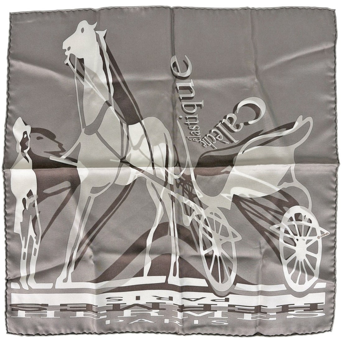 Hermes Carre 45 Caleche Elastic Scarf/Muffler, Silk, Gray, Women's