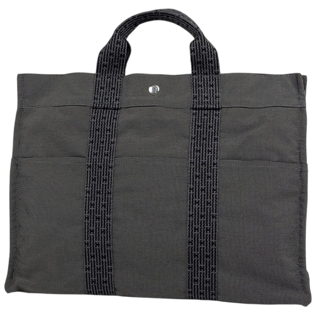 Hermes Herline Tote MM Bag, Nylon Canvas, Gray, Women's