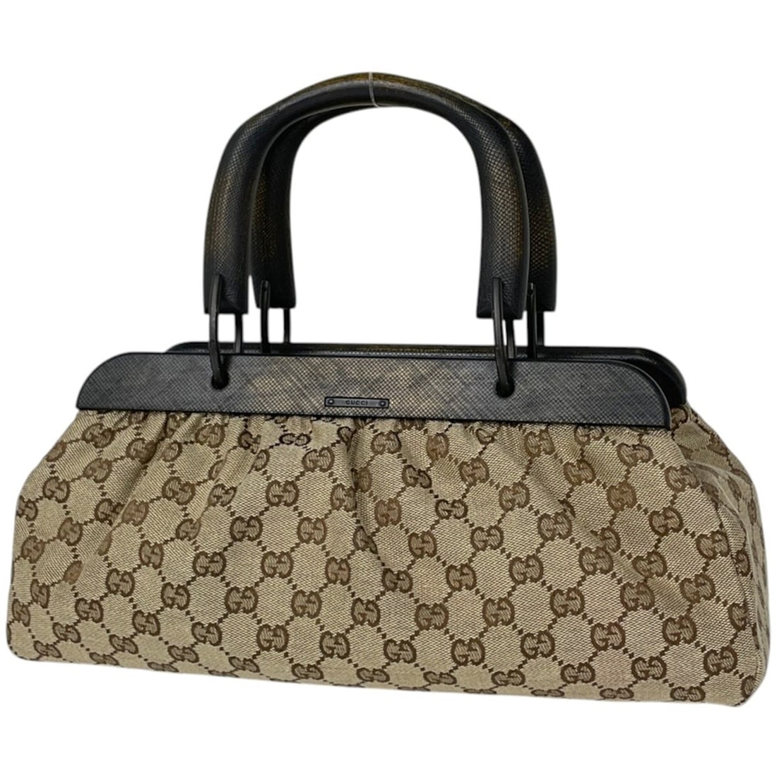 Gucci handbag with wood handle, GG pattern, canvas, beige, 112683, women's.