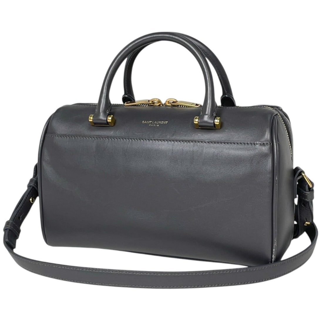 Yves Saint Laurent Saint Laurent Paris Baby Duffle 2-Way Leather Handbag, Gray, 533481, Women's