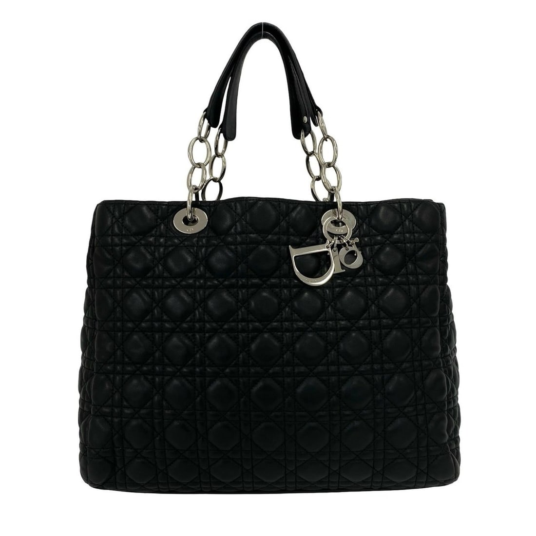 Christian Dior Cannage Logo Charm Leather Tote Bag Handbag Black 45188: --- Catalog ---Category: SizeSize (HxWxD): 28cm x 35.5cm x 16cm / 11.02'' x 13.97'' x 6.29''Category: DesignType: Handbag, Tote bagColor: BlackGender: WomenMaterial: Leather Category: GeneralBrand: