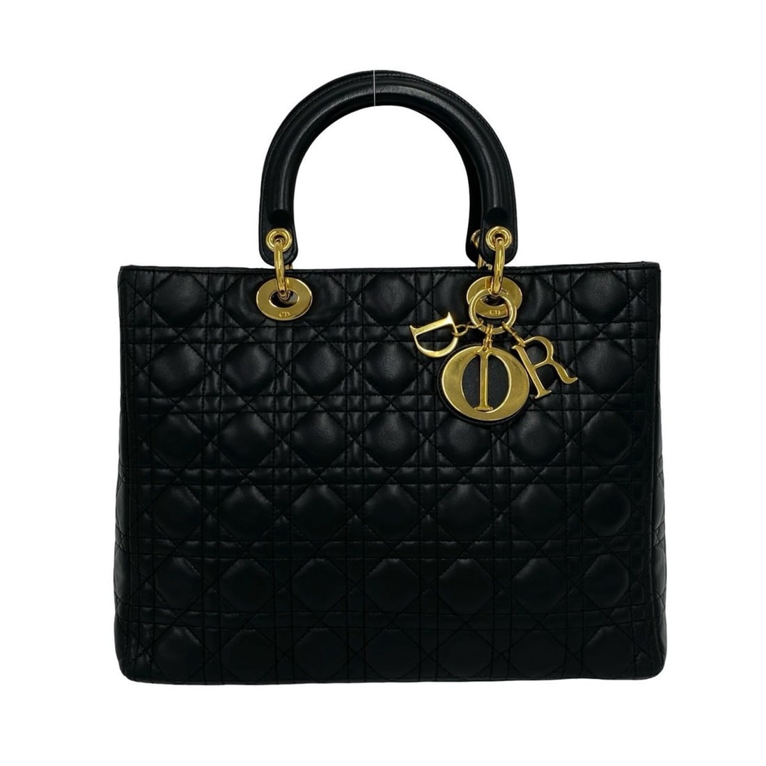 Christian Dior Vintage Lady Cannage Lambskin Handbag Black 123-8