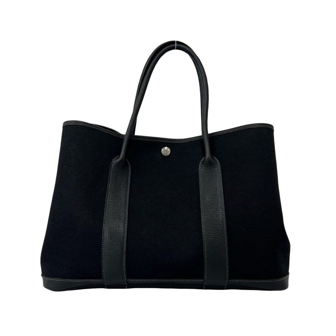 HERMES Garden Party PM Toile H Buffalo Leather Tote Bag Handbag Black 44610