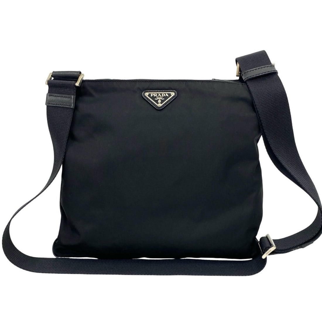 PRADA Prada Triangle Logo Hardware Tessuto Nylon Saffiano Leather Genuine Shoulder Bag Sacoche Black (1 of 10)