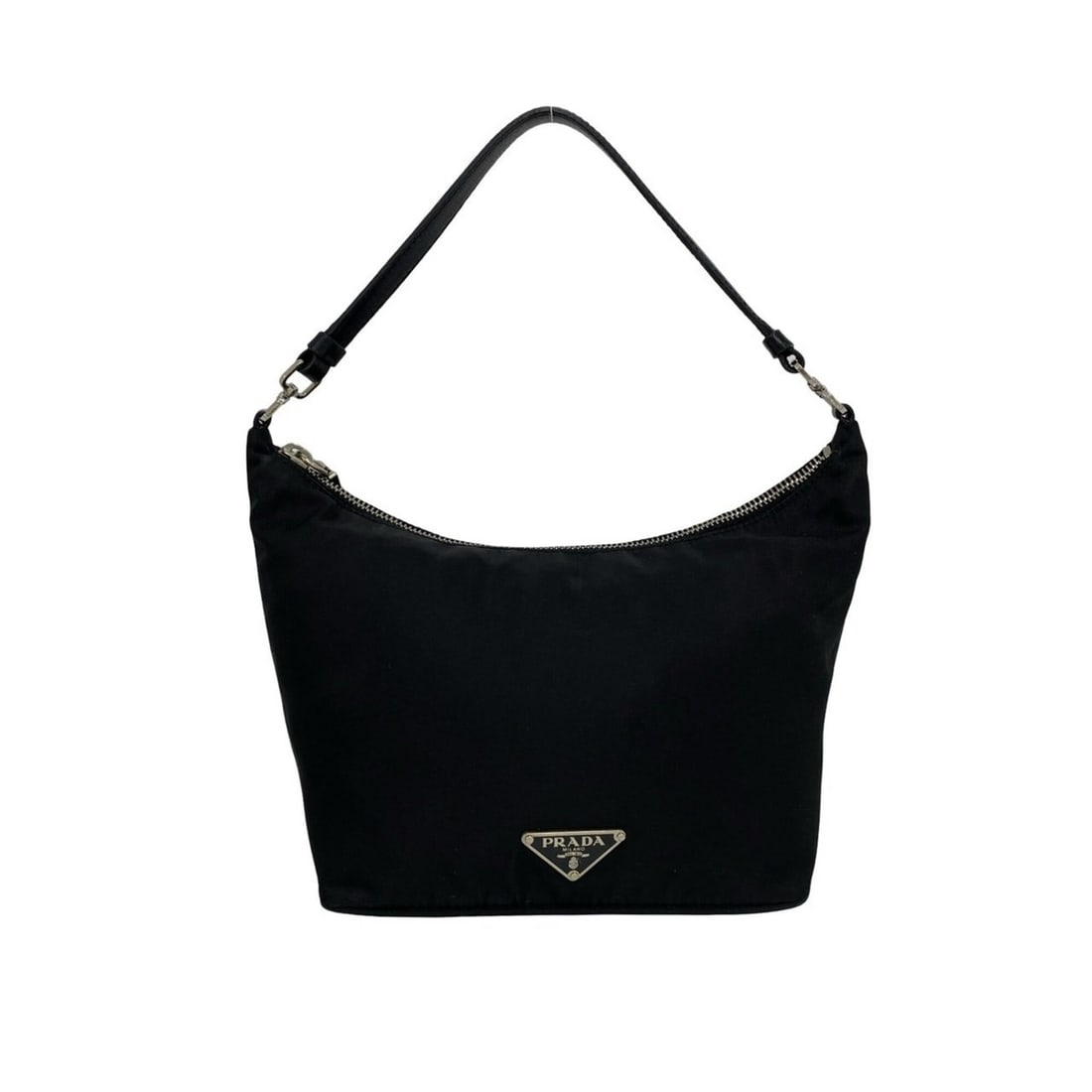 PRADA Triangle Logo Hardware Nylon Leather Genuine Handbag Mini Tote Bag Semi-Shoulder Black 66366