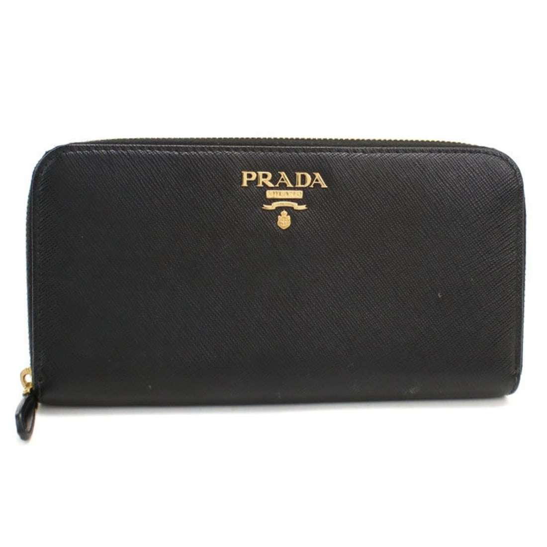 PRADA Prada Long Wallet, Round Zipper, Saffiano Leather, Women's, Black (1 of 17)