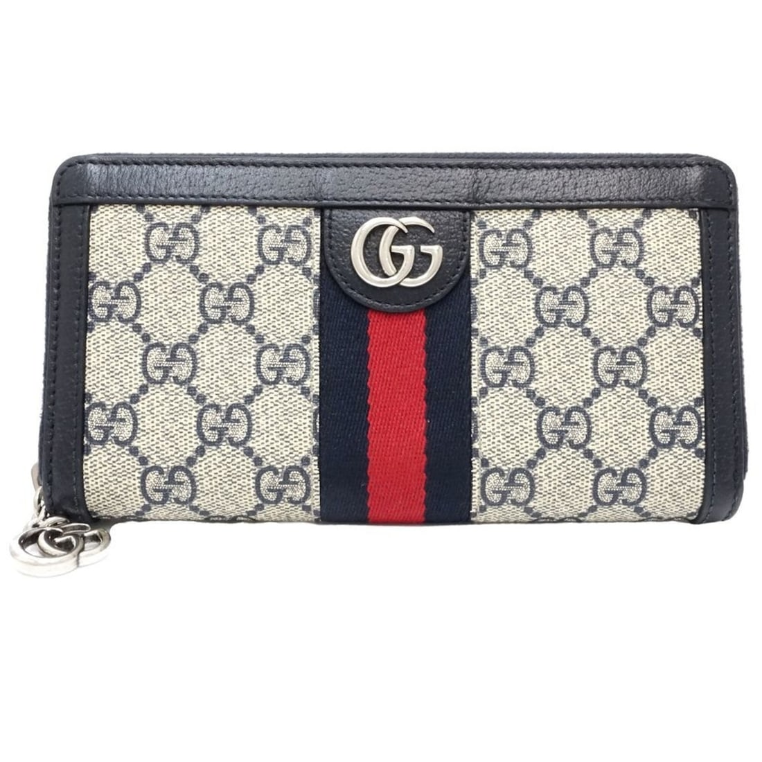 GUCCI Ophidia Zip-Around Wallet, GG Supreme x Leather, Navy/Beige, Women's, Item Number 182254
