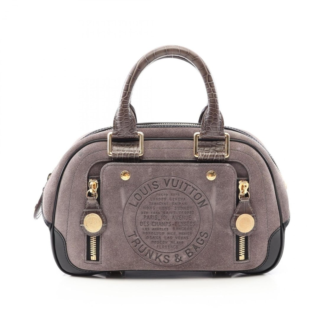 Louis Vuitton Stamp Bag Bowling PM Handbag, Suede Leather, Women's, Gray/Black, M95239
