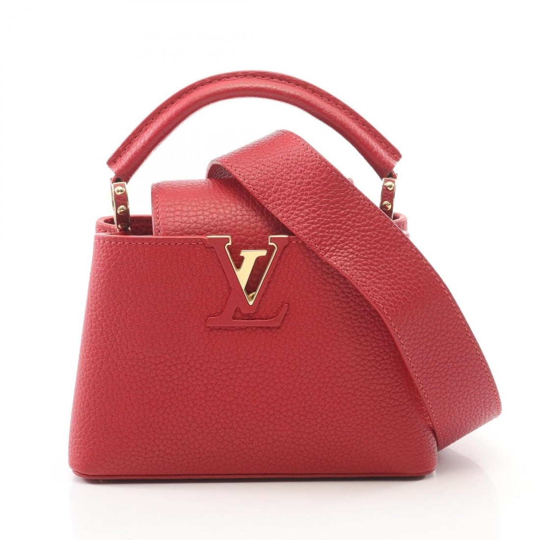Louis Vuitton Capucines Mini 2-Way Handbag, Leather, Women's, Red, M56845