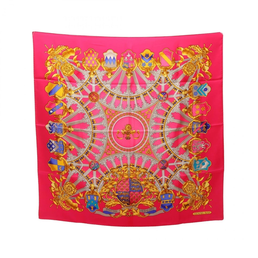Hermes Carre 90 British Heraldry Scarf/Muffler, Silk, Women's, Pink/Multicolor