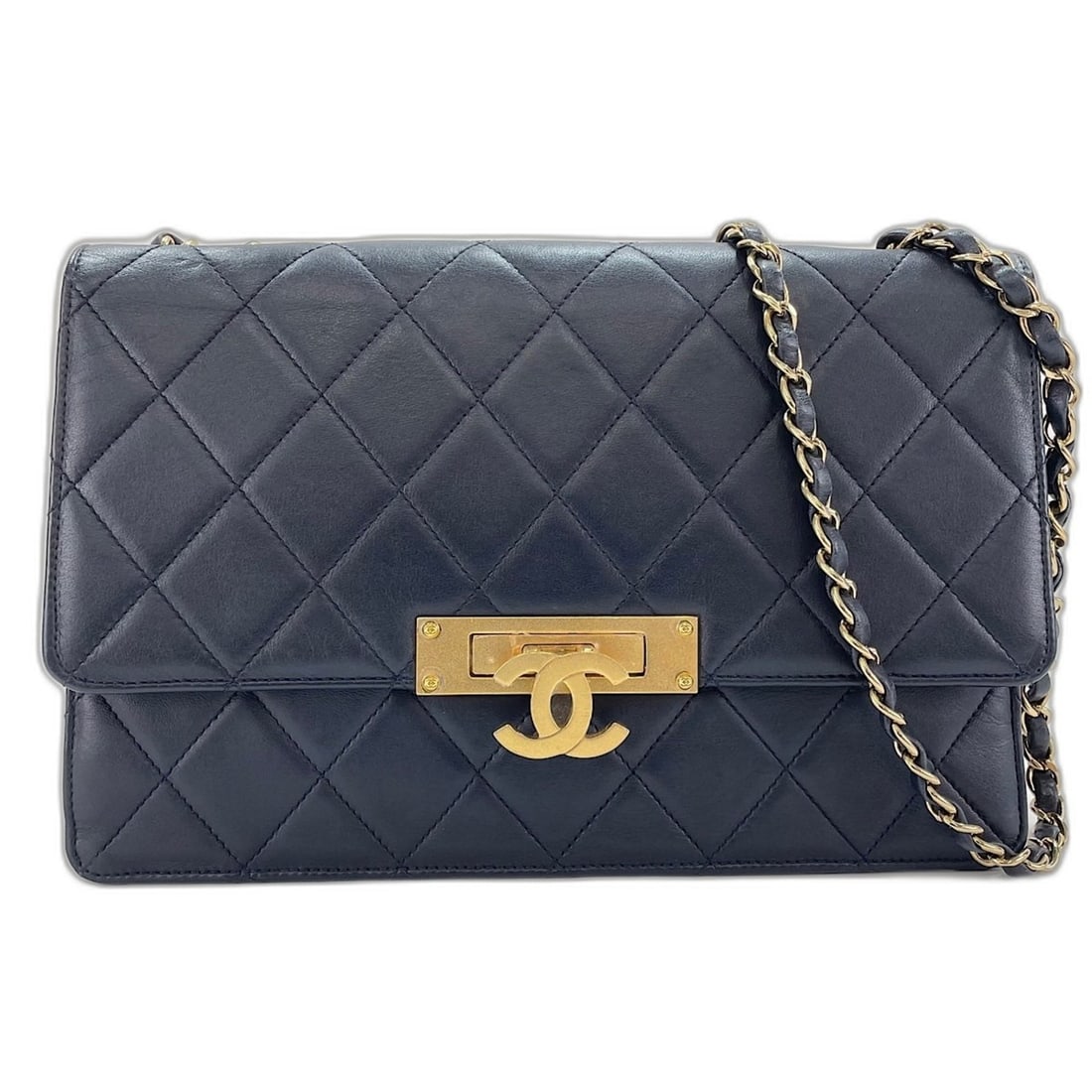 CHANEL Matelassé 28 Shoulder Bag, Lambskin, Navy
