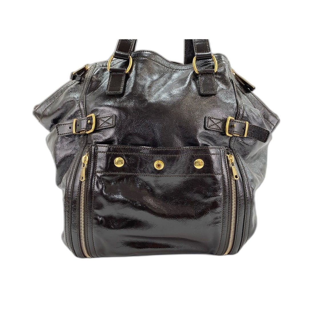 YVES SAINT LAURENT Downtown Shoulder Bag, Enamel Brown