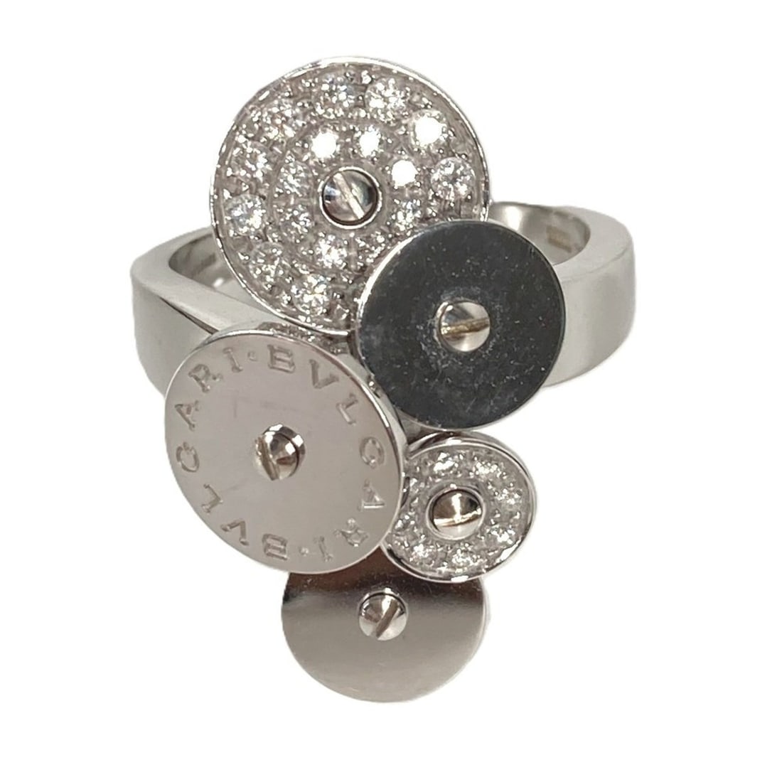 BVLGARI Bulgari Diamond Cycladi Logo 18K Gold Ring WG750 Women's Silver 1