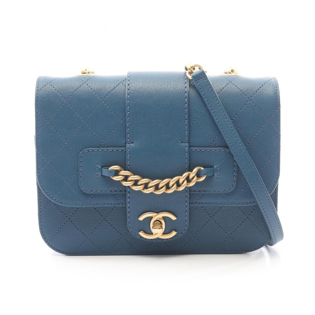 Chanel Matelassé Shoulder Bag/Handbag, Leather, Women's, Blue