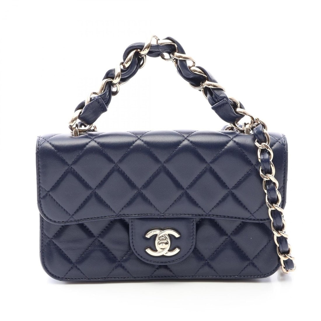 Chanel Matelassé 2-Way Shoulder Bag/Handbag, Lambskin Leather, Women's, Navy