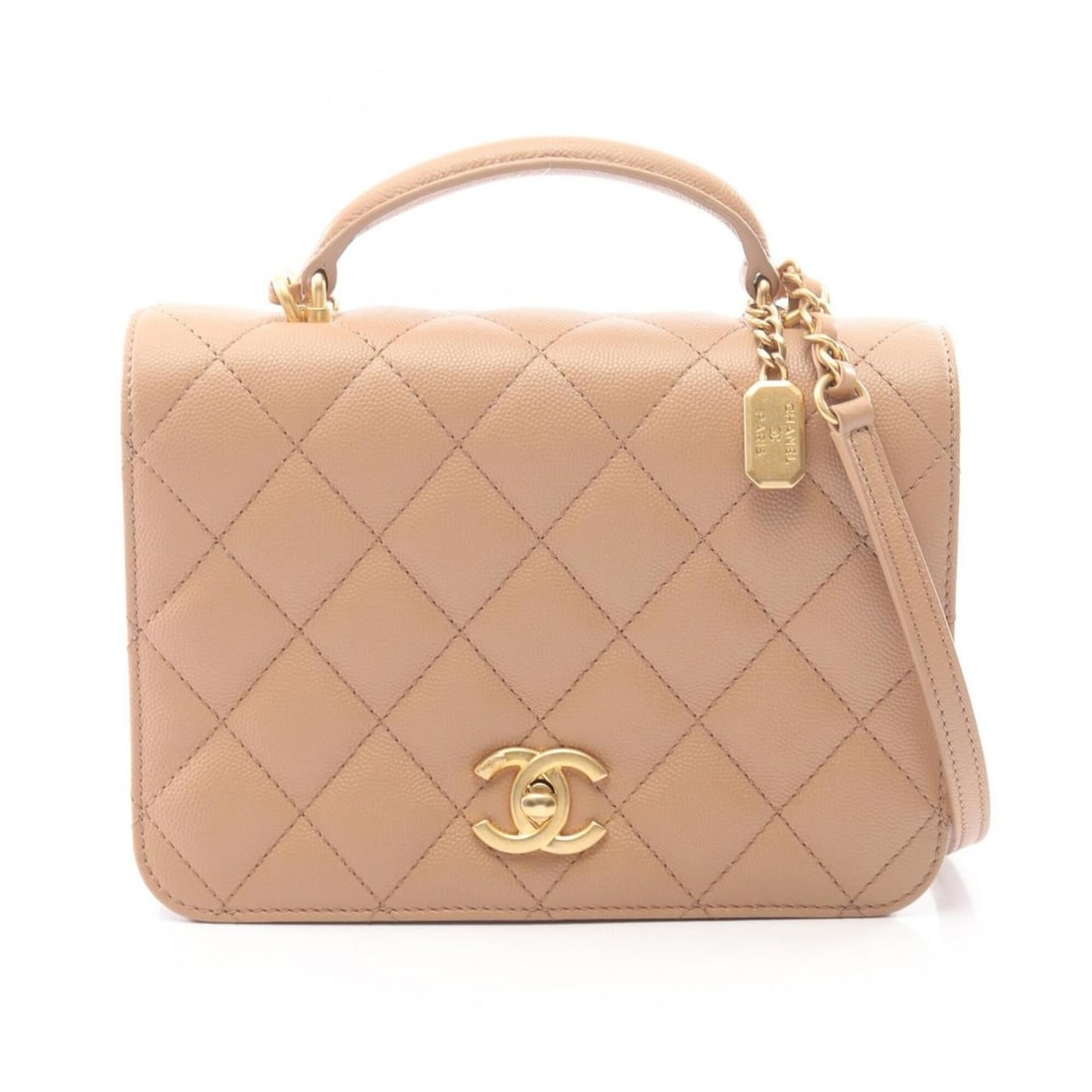 Chanel Matelassé 2-Way Shoulder Bag/Handbag, Caviar Leather (Grained Calfskin), Women's, Beige, (1 of 14)