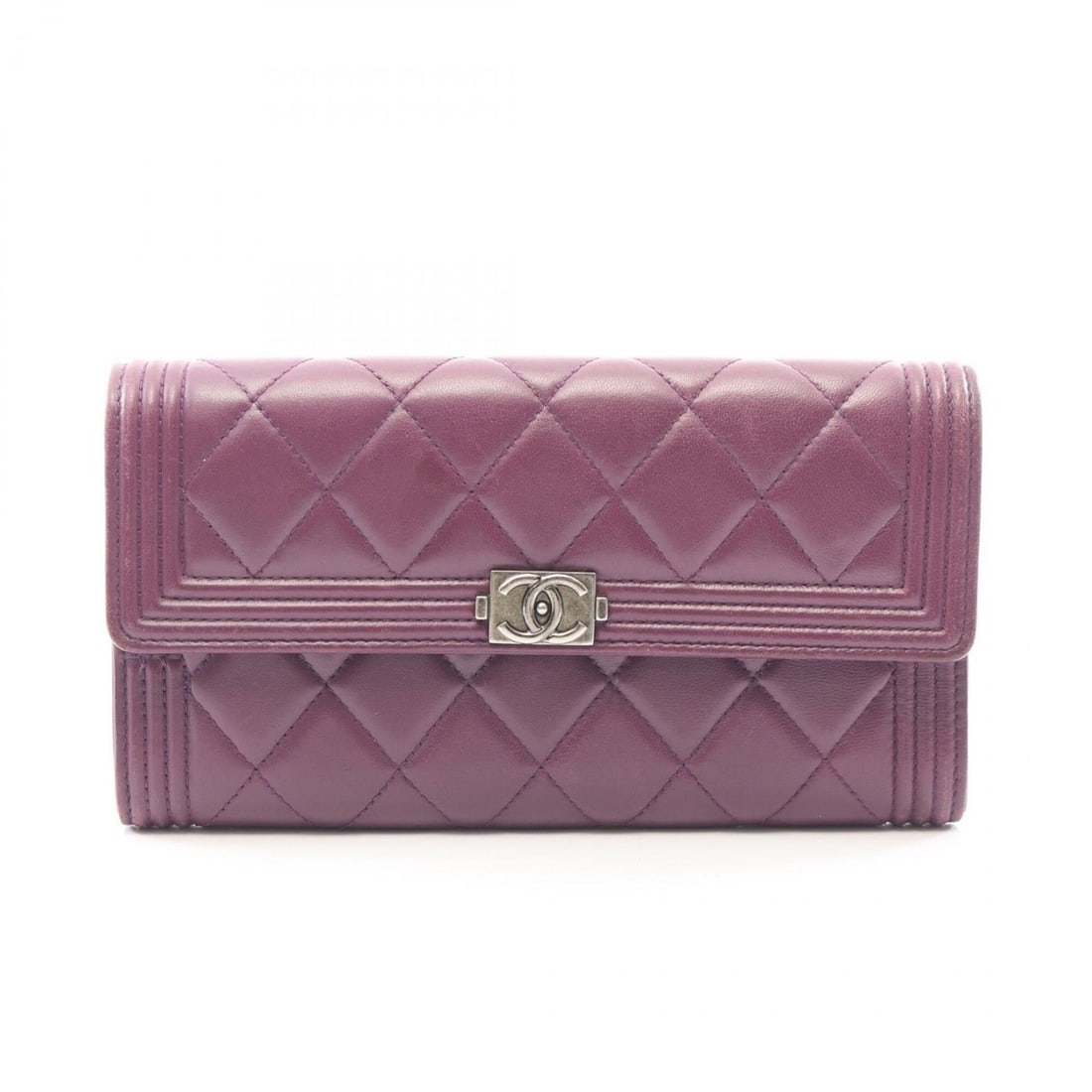 Chanel Boy Bi-fold Long Wallet, Lambskin Leather, Women's, Purple