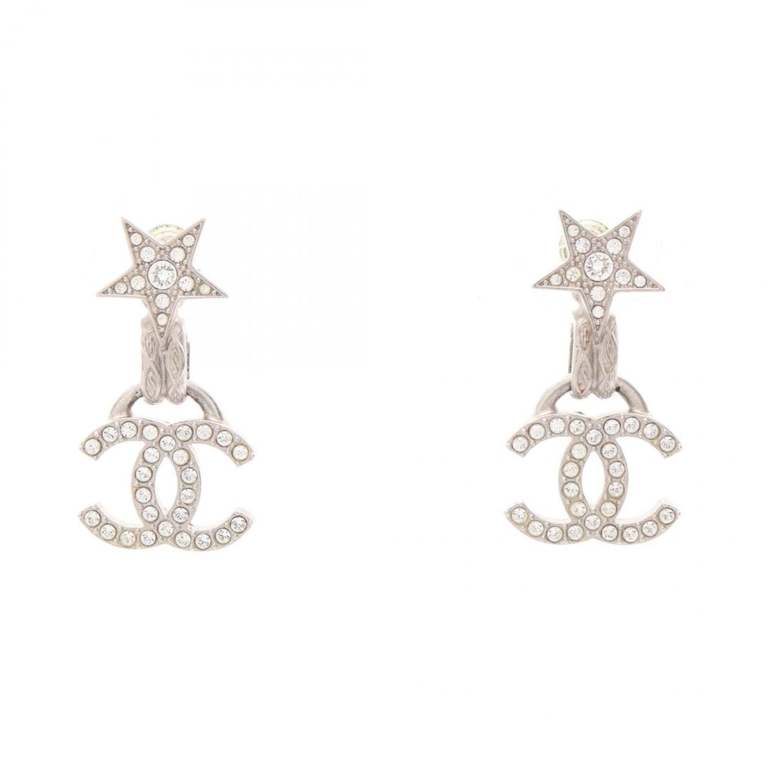 Chanel Coco Mark Star Earrings, Metal, Rhinestone, Women's, Silver/Clear Tones (1 of 16)