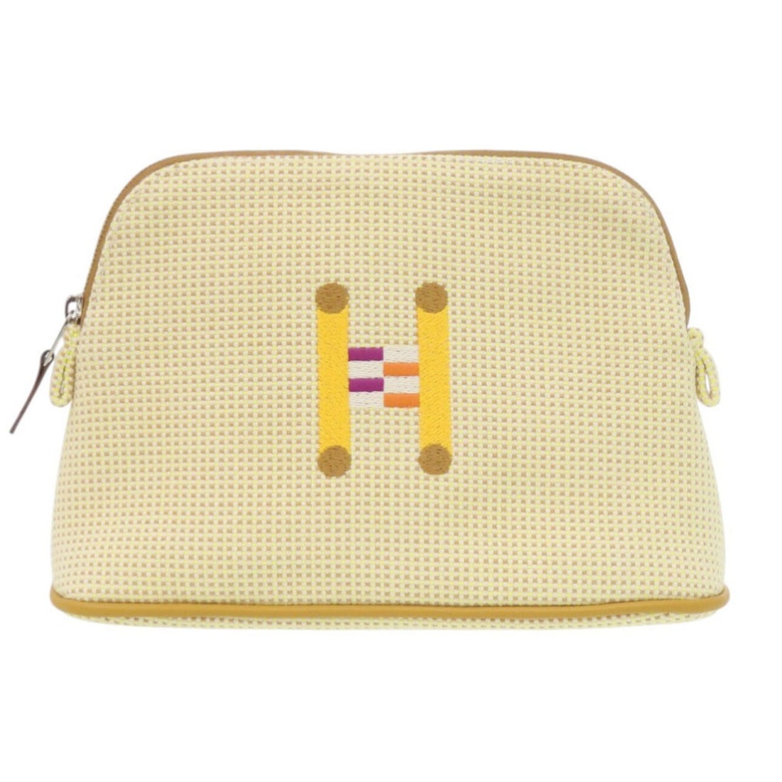 Like new Hermès Bolide Pouch 20 PM Crazy H Cotton Citron Ochre with Silver Hardware Bag 1436HERMES