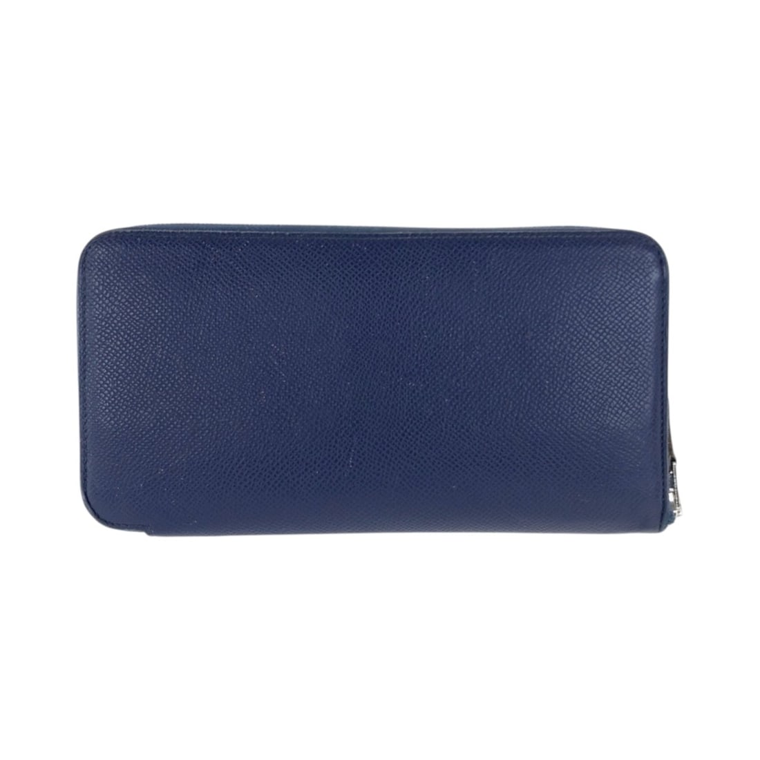 HERMES Azap Long Silk In Blue Indigo and Navy with Silver Hardware, Epsom Leather Wallet Round