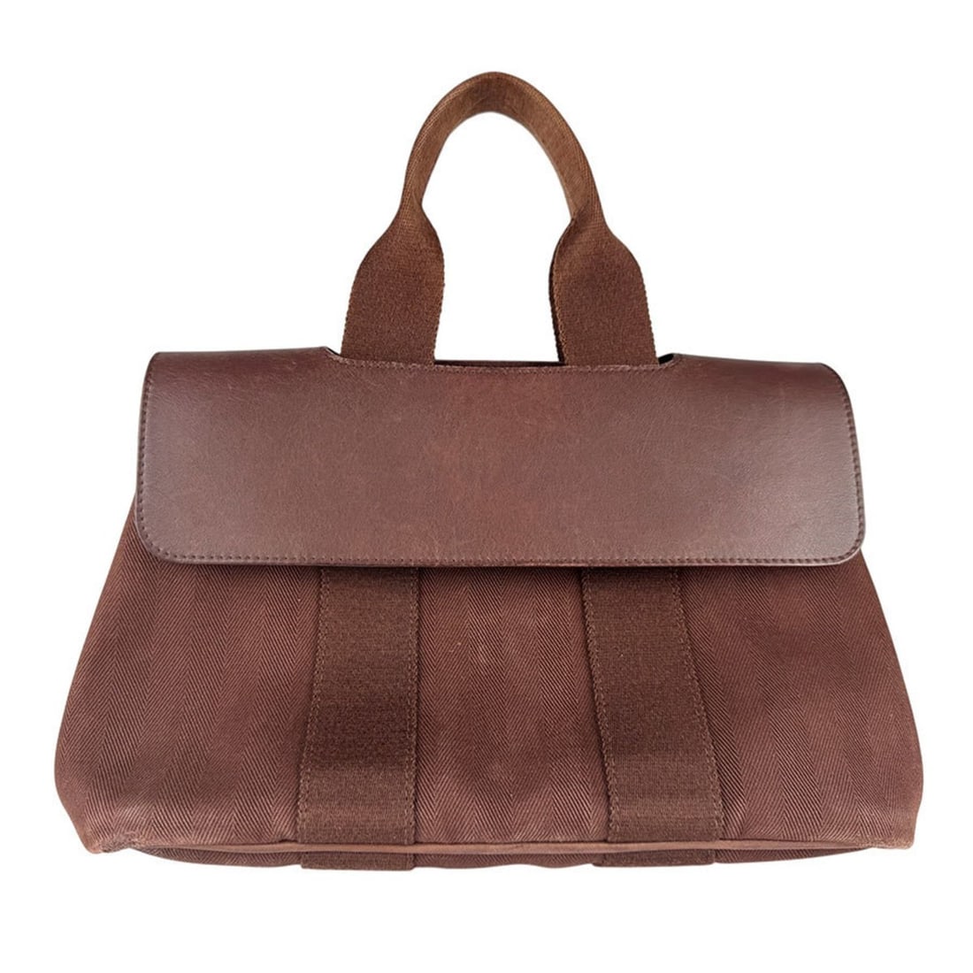Hermes Hermès Valparaiso PM Handbag, Cotton and Leather, Brown, Women's, Free Shipping, z8812