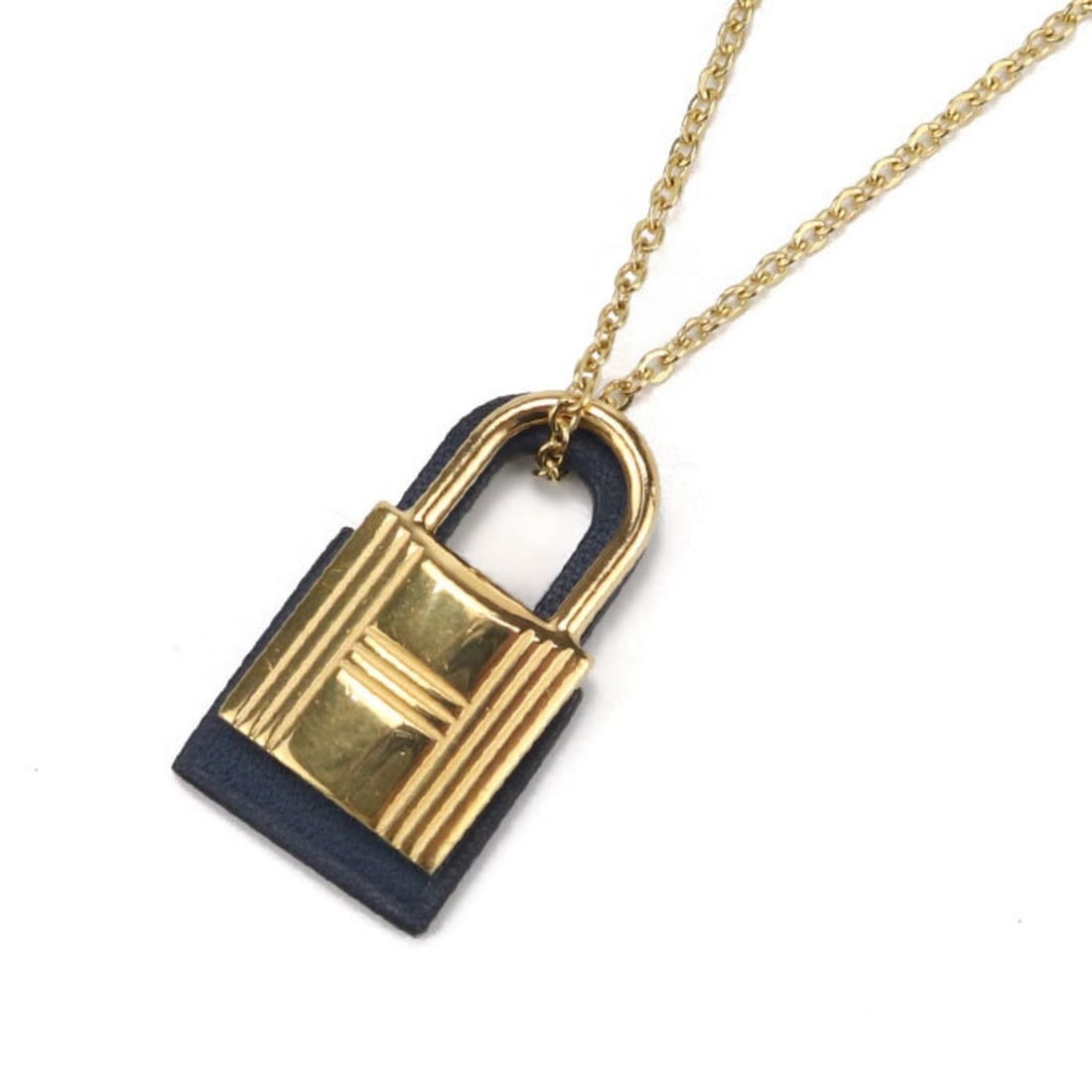 HERMES O'Kelly PM Necklace, D Stamp, Women's, Navy