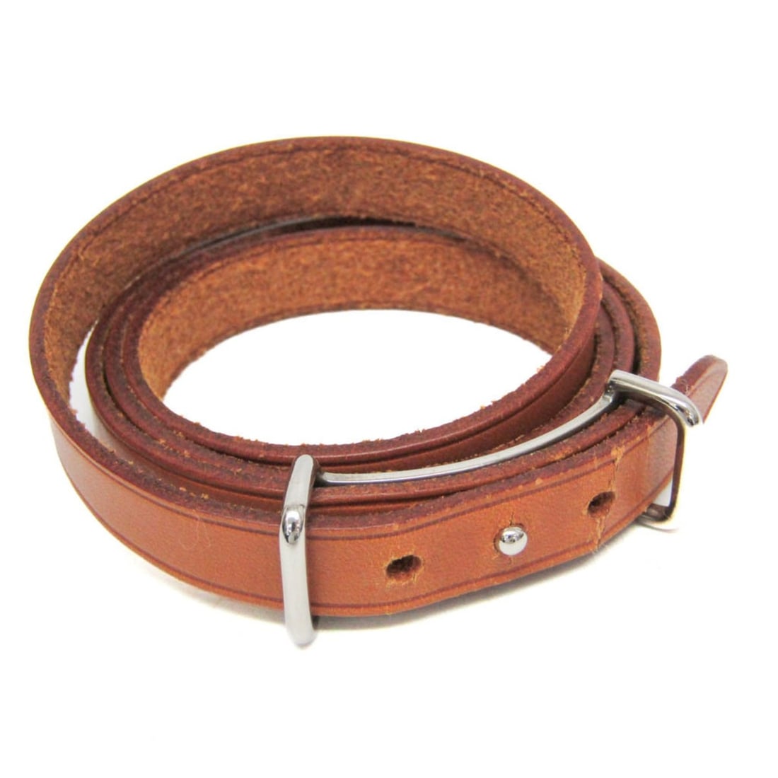 Hermes API II Choker Leather Bangle Brown: --- Catalog ---Category: SizeWidth: 1cm / 0.39''Length: 16cm - 17cm / 6.29'' - 6.69''Total Length: 74.5cm / 29.33''Category: DesignType: BangleColor: BrownMetal: SilverStone: No StoneGender: