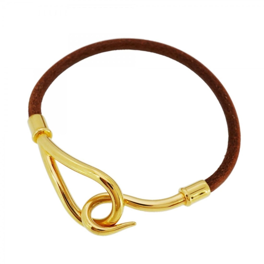 Hermes Hermès Bracelet Jumbo Hook GP Plated Leather Gold Brown Men's Women's (1 of 6)