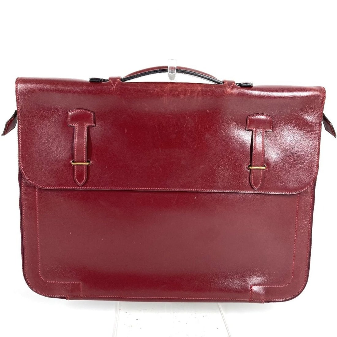 HERMES Vintage Logo Bag, Clutch Document Business Handbag, Box Calf Leather, Women's, Wine Red (1 of 16)