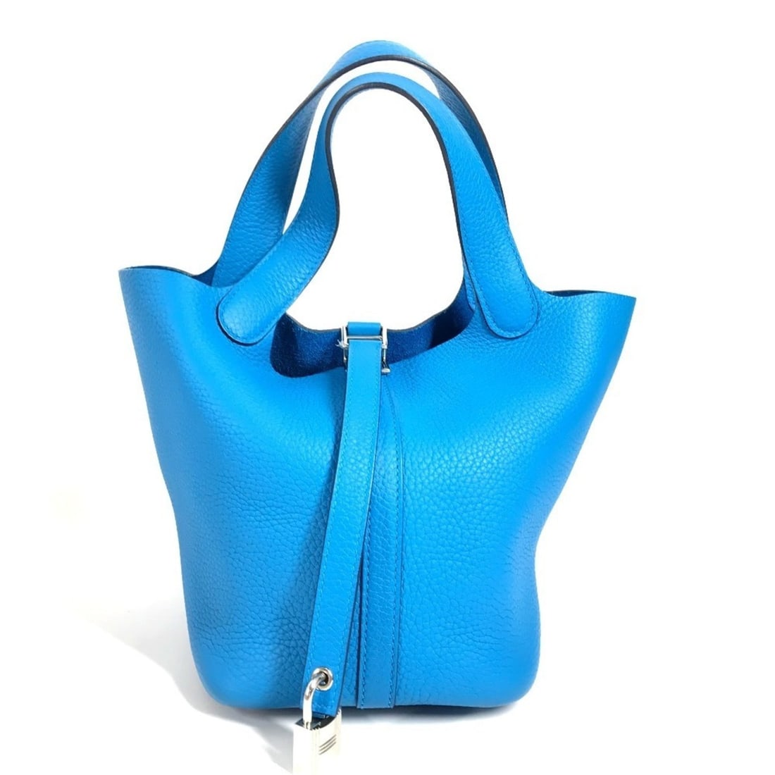 HERMES Picotin Lock PM Tote Bag/Handbag in Taurillon Clemence Leather, Blue Frida, for Men and: --- Catalog ---Category: SizeSize (HxWxD): 18cm x 18cm x 13cm / 7.08'' x 7.08'' x 5.11''Category: DesignType: Handbag, Tote bagColor: BlueGender: Men,WomenMaterial: Taurillon clemence leather Category