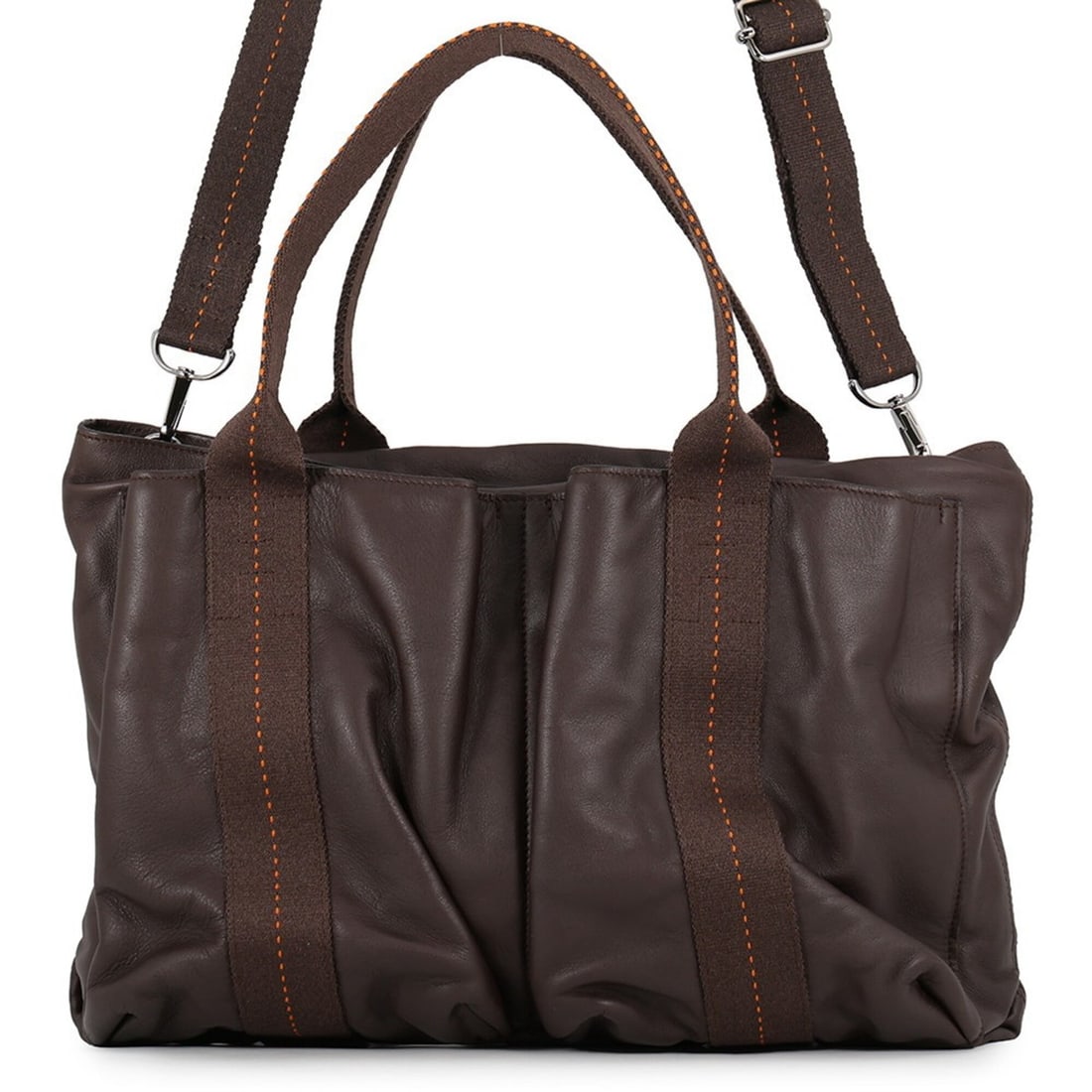Hermes Caravan Horizontal MM Tote Bag, Chocolate, Chrome Hardware, Vauxhall, HERMES Handbag: --- Catalog ---Category: SizeSize (HxWxD): 25cm x 35cm x 8cm / 9.84'' x 13.77'' x 3.14''Category: DesignType: Handbag, Tote bagColor: Chocolat, OrangeGender: Women,MenMaterial: Veau Derma Category: