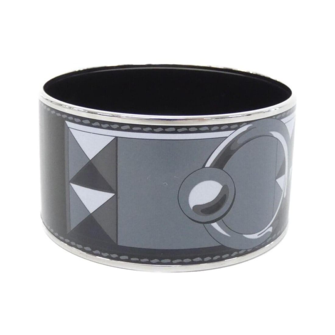 Hermes bangle: --- Catalog ---Category: SizeLength: 20cm / 7.87''Category: DesignType: BangleColor: BlackGender: Men,WomenMaterial: PalladiumCategory: GeneralBrand: Hermes--- Item List ---Section: ConditionRanking: