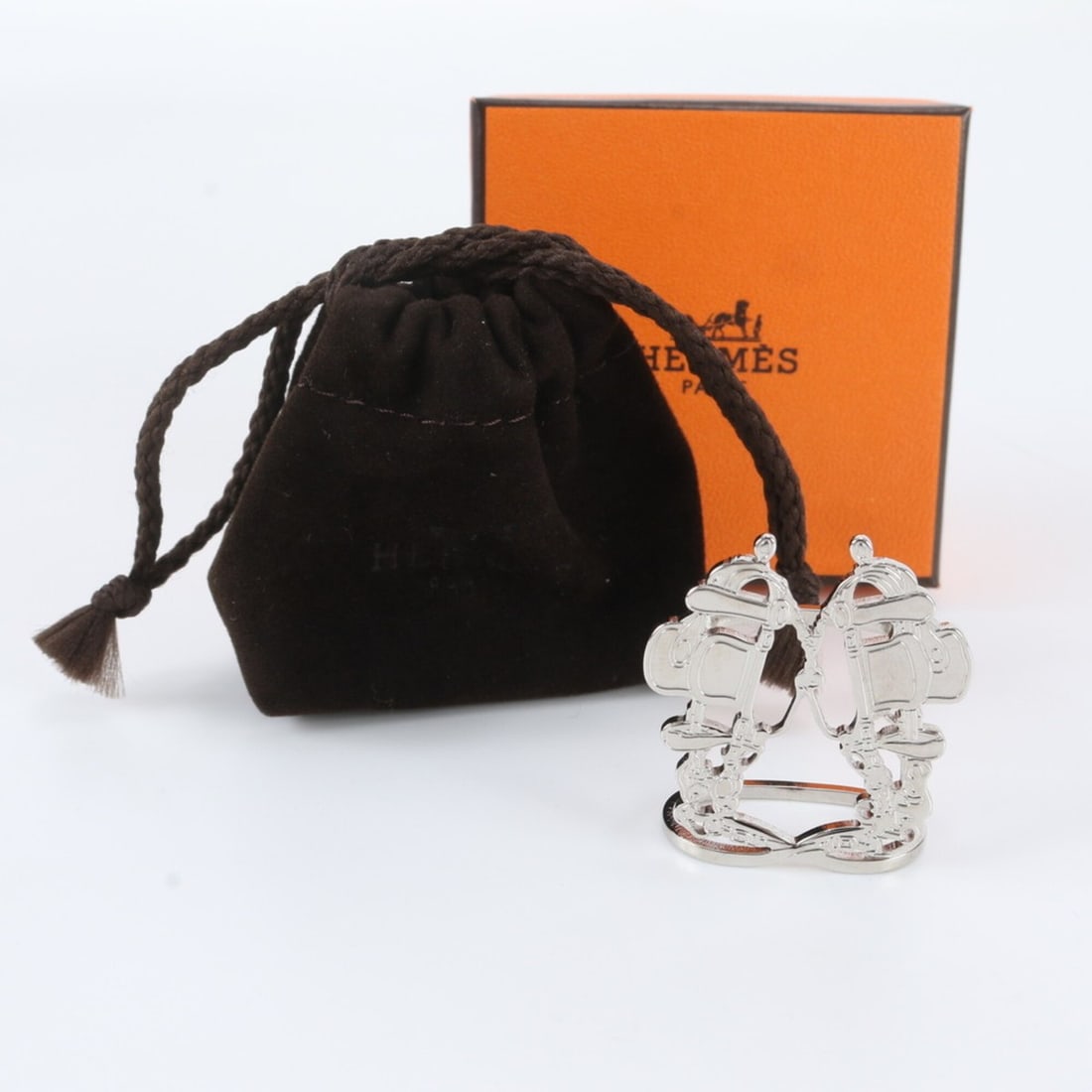 Hermes Brides de Gala Horse Bridle Motif Scarf Ring, Silver, Women's: --- Catalog ---Category: DesignType: Scarf ringColor: SilverGender: WomenCategory: GeneralBrand: HermesCountry of Origin: FranceCategory: Physical PropertiesSize (HxWxD): 3.5cm x 3cm / 1.37'' x