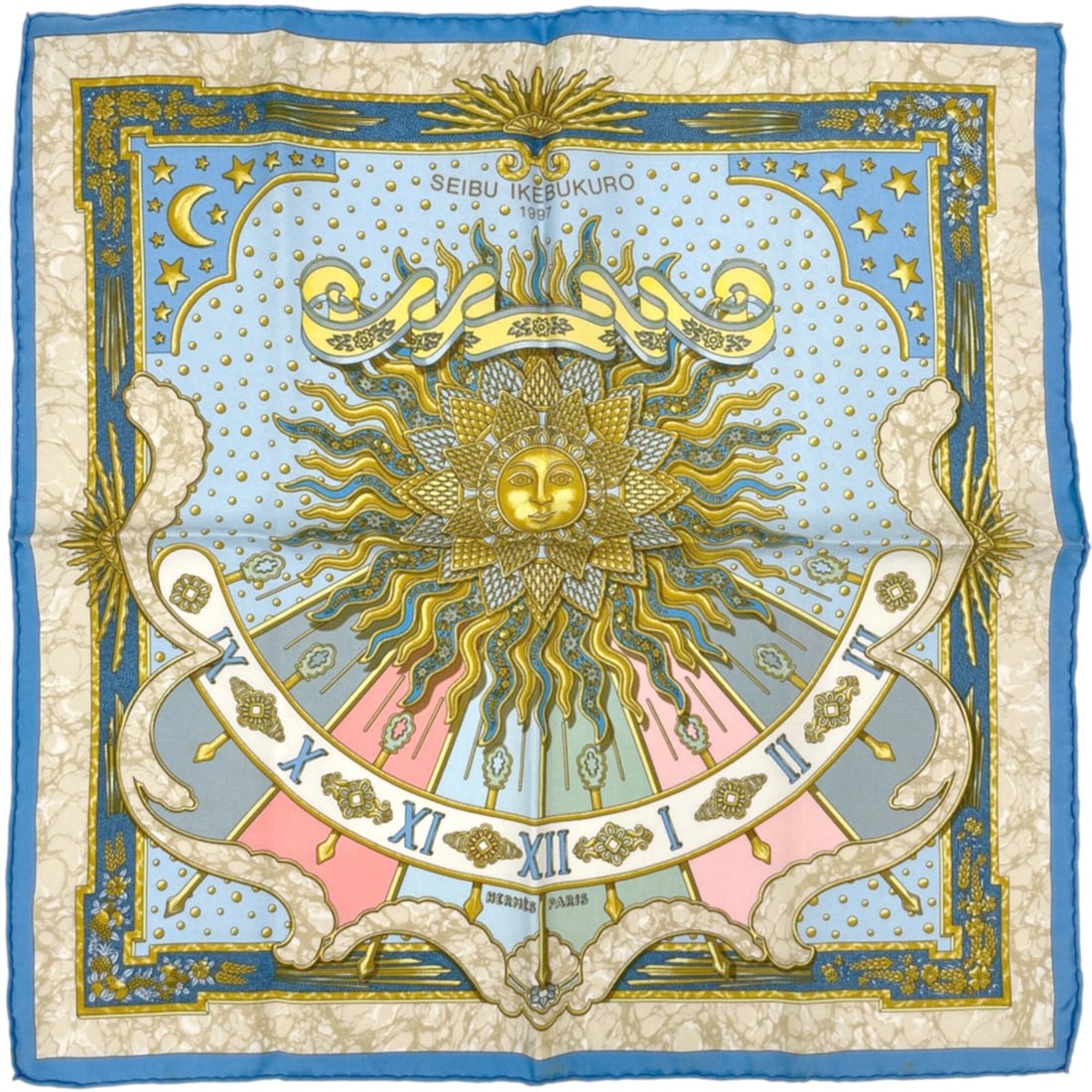 Hermes Petit Carré CARPE DIEM Scarf/Muffler - Enjoy Today Silk Blue Multicolor Women's: --- Catalog ---Category: SizeSize (LxW): 42.5cm x 42cm / 16.73'' x 16.53''Category: DesignType: ScarfColor: Blue, Multi-colorGender: WomenMaterial: Silk Category: GeneralBrand: Hermes--- Item List