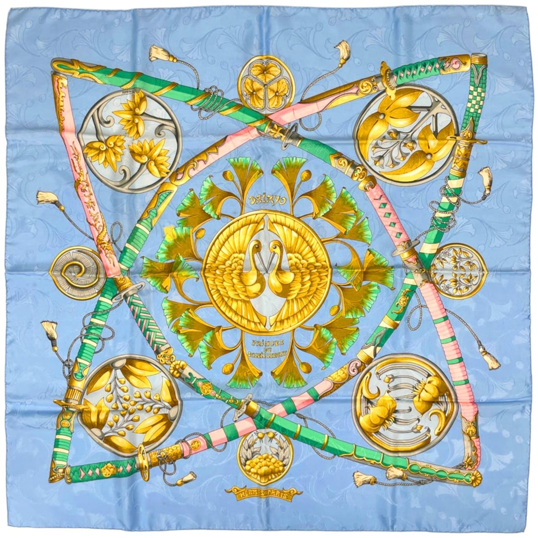 Hermes Carre 90 Daimyo Princes of the Land Rising Sun Scarf/Muffler, Silk, Blue Multicolor, Women's: --- Catalog ---Category: SizeSize (LxW): 90cm x 89cm / 35.43'' x 35.03''Category: DesignType: ScarfColor: Blue, Multi-colorGender: WomenMaterial: Silk Category: GeneralBrand: Hermes--- Item List