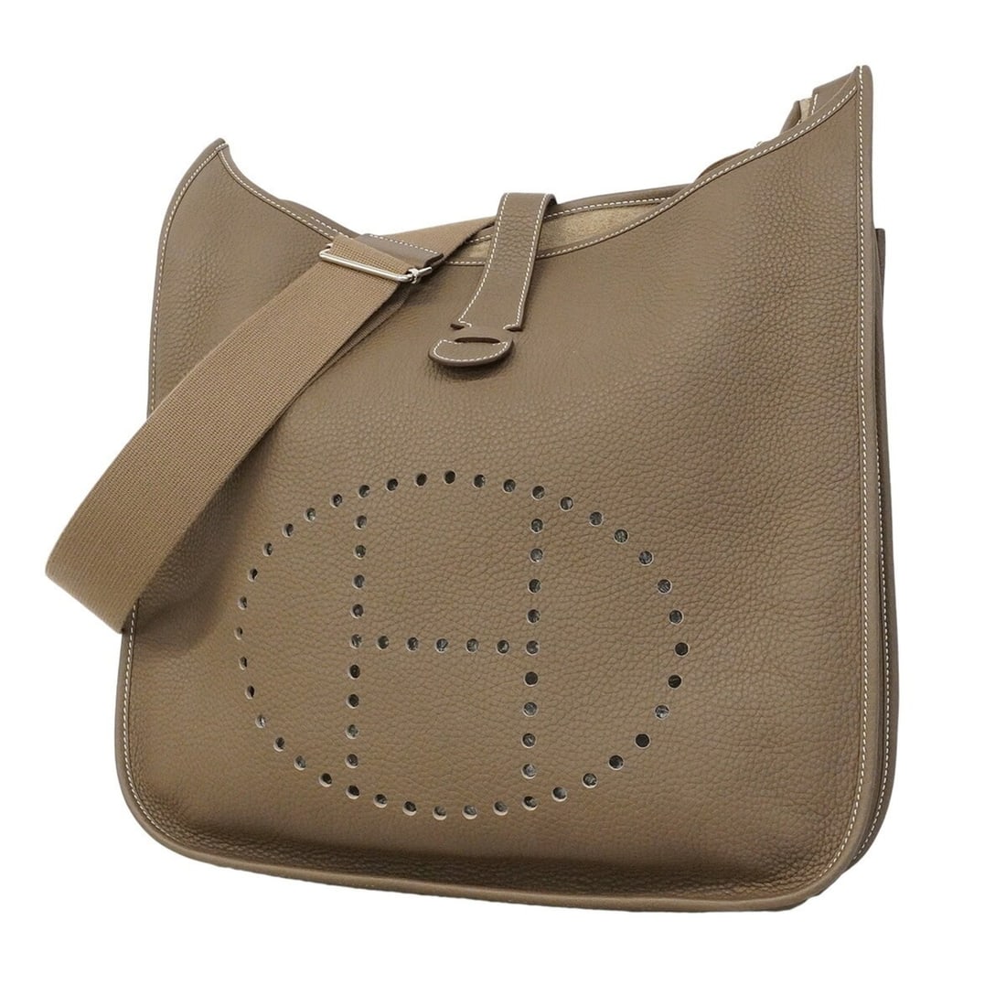 Hermes Evelyne 3TGM Shoulder Bag, Taurillon Clemence Leather, Etoupe, Y Stamp, Women's, P3358796