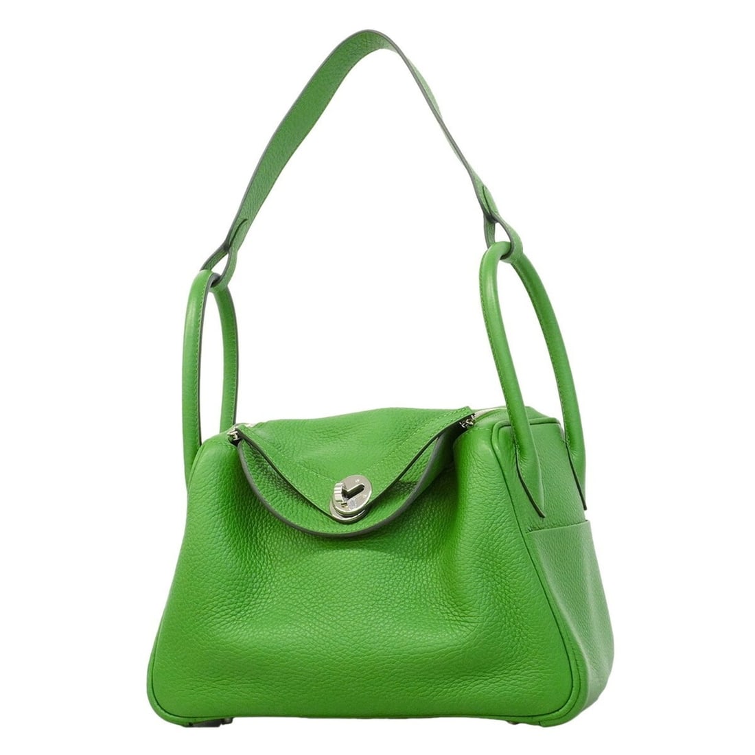 Hermes Lindy 26 Handbag, Taurillon Clemence Leather, Vert Yucca, W Stamp, 2-way Bag for Women