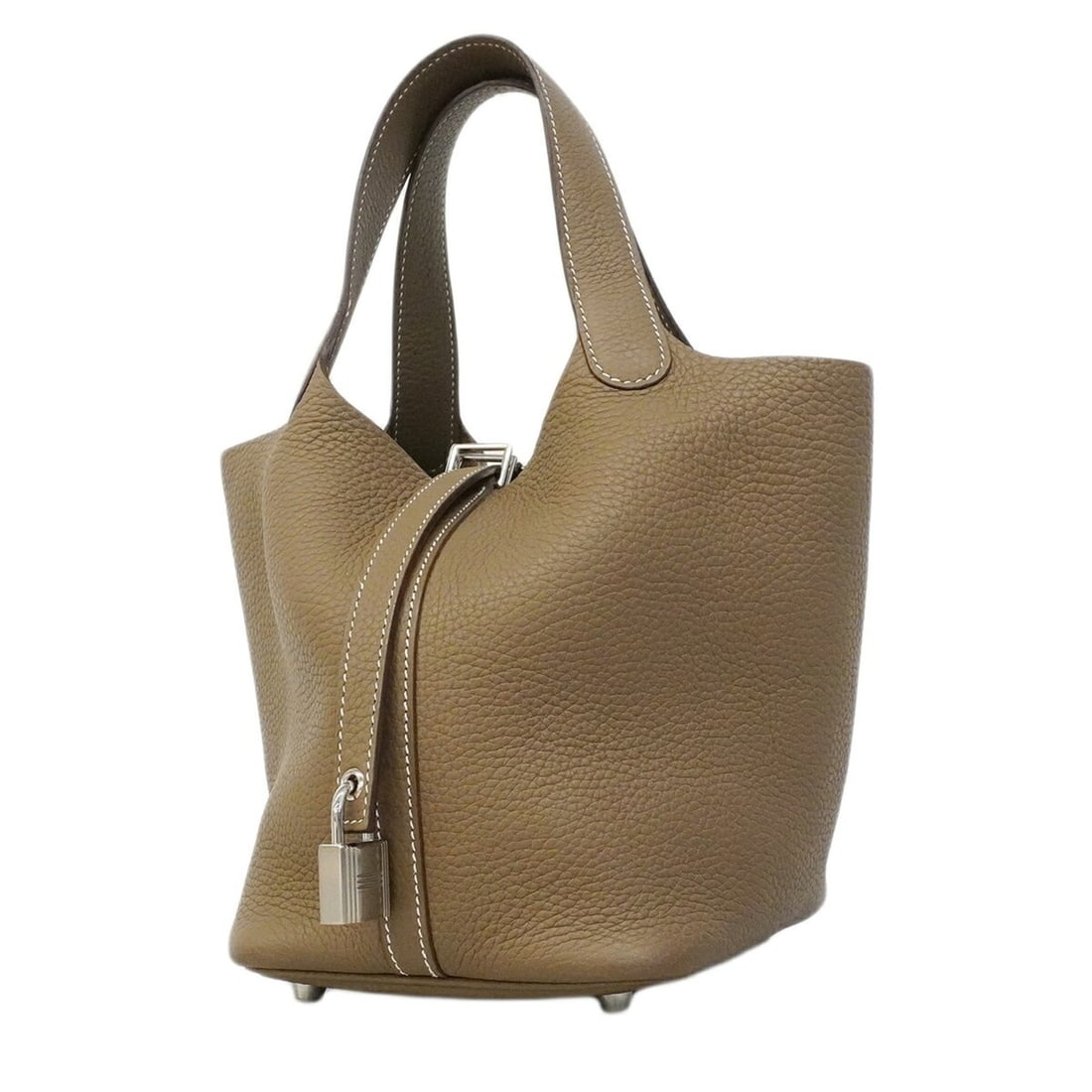 Hermes Picotin Lock PM handbag, Taurillon Clemence leather, Etoupe, Y stamp, ladies'. (1 of 8)