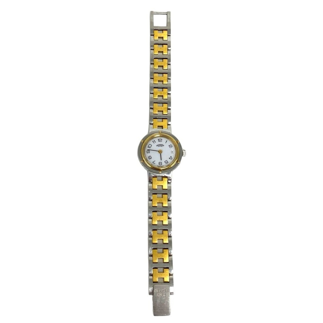 HERMES Vintage Clipper Stainless Steel GP Quartz Wristwatch, Silver/Gold, 87154 (1 of 9)